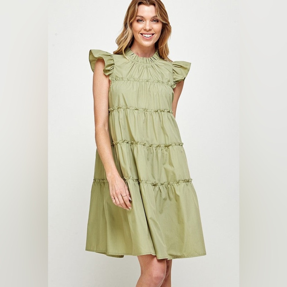 Tiered Ruffle Mini Dress - Sage Green